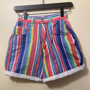 Vintage Partners Mervyns Women's Striped Colorful Denim High Rise Shorts Size 6